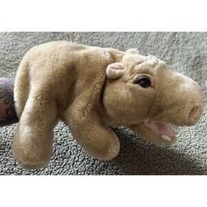 Hippopotamus Hippo 12” Plush Hand Puppet Light Brown Stuffed Toy Pretend Play